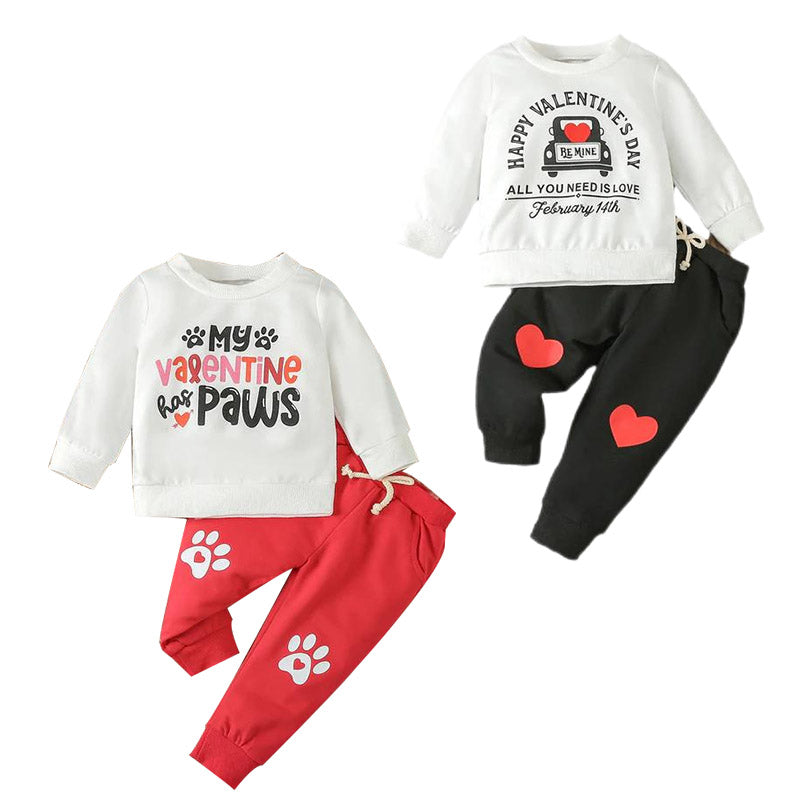 2 Pieces Set Baby Kid Boys Valentine's Day Letters Tops And Pants Wholesale 24030153