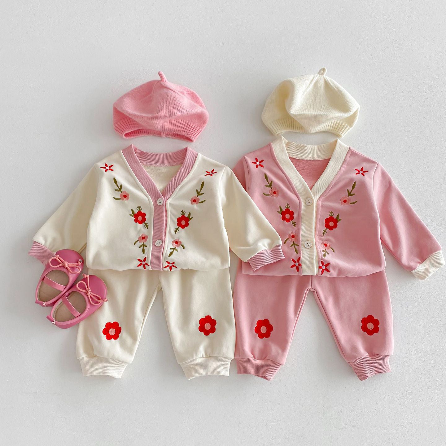 2 Pieces Set Baby Girls Embroidered Tops And Pants Wholesale 24030182