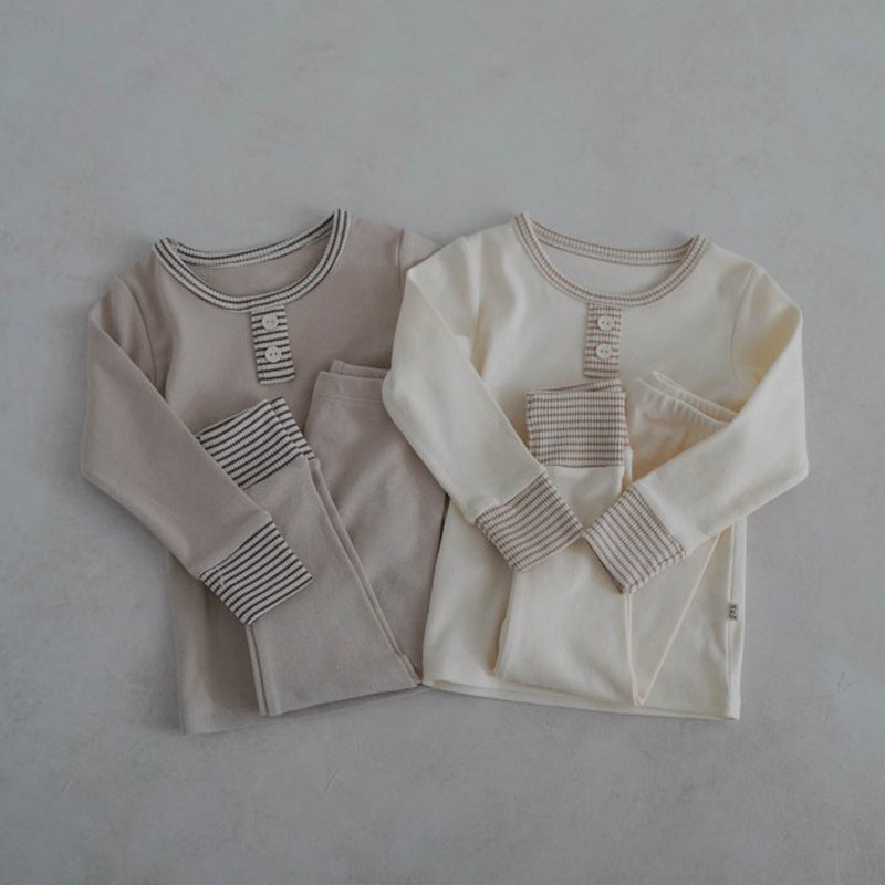 Baby Kid Girls Boys Solid Color Tops Pants Sleepwears Wholesale 24030191