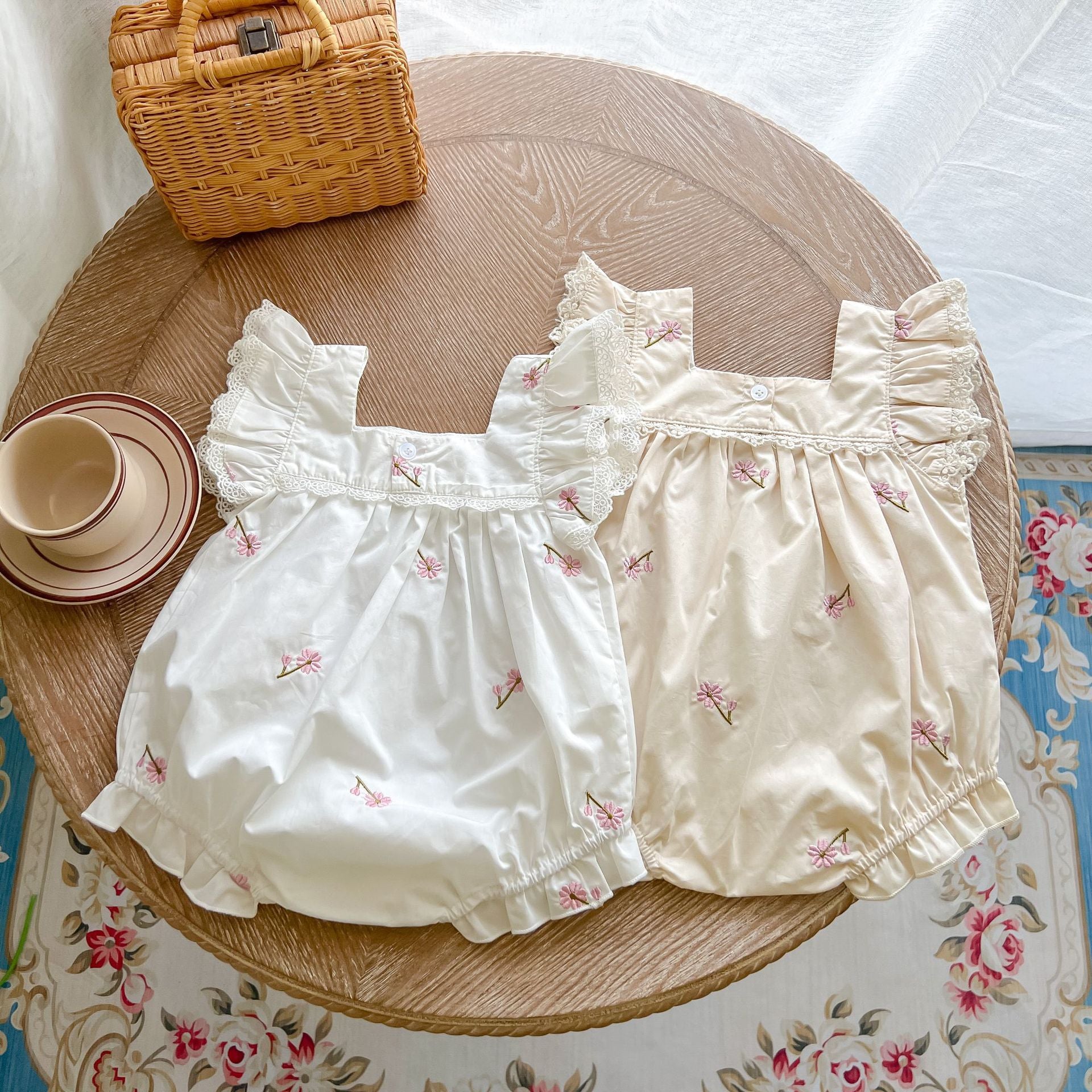 Baby Kid Girls Flower Embroidered Rompers Wholesale 24040913