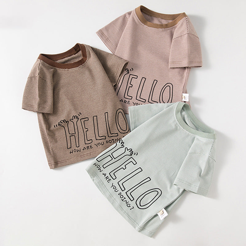 Baby Kid Boys Striped Letters Tops Wholesale 240409186
