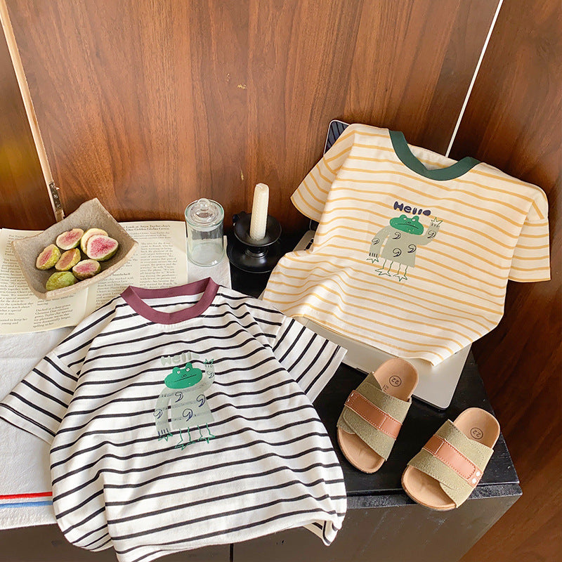 Baby Kid Boys Striped Letters Cartoon Tops Wholesale 240409208