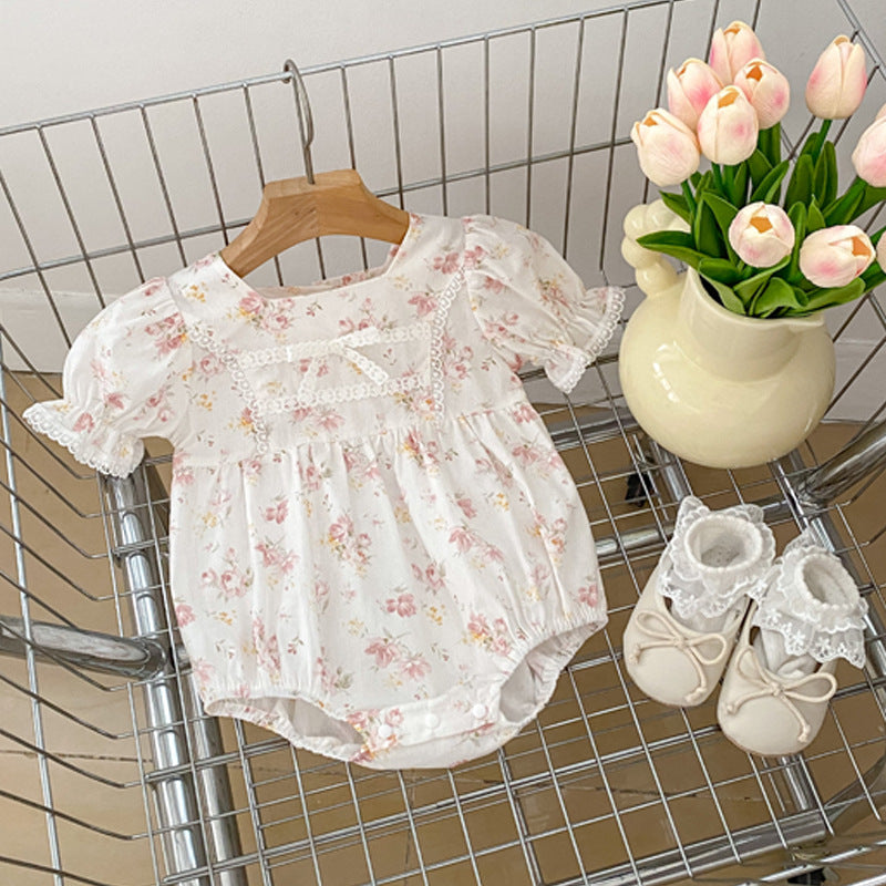 Baby Girls Flower Print Rompers Wholesale 240409223