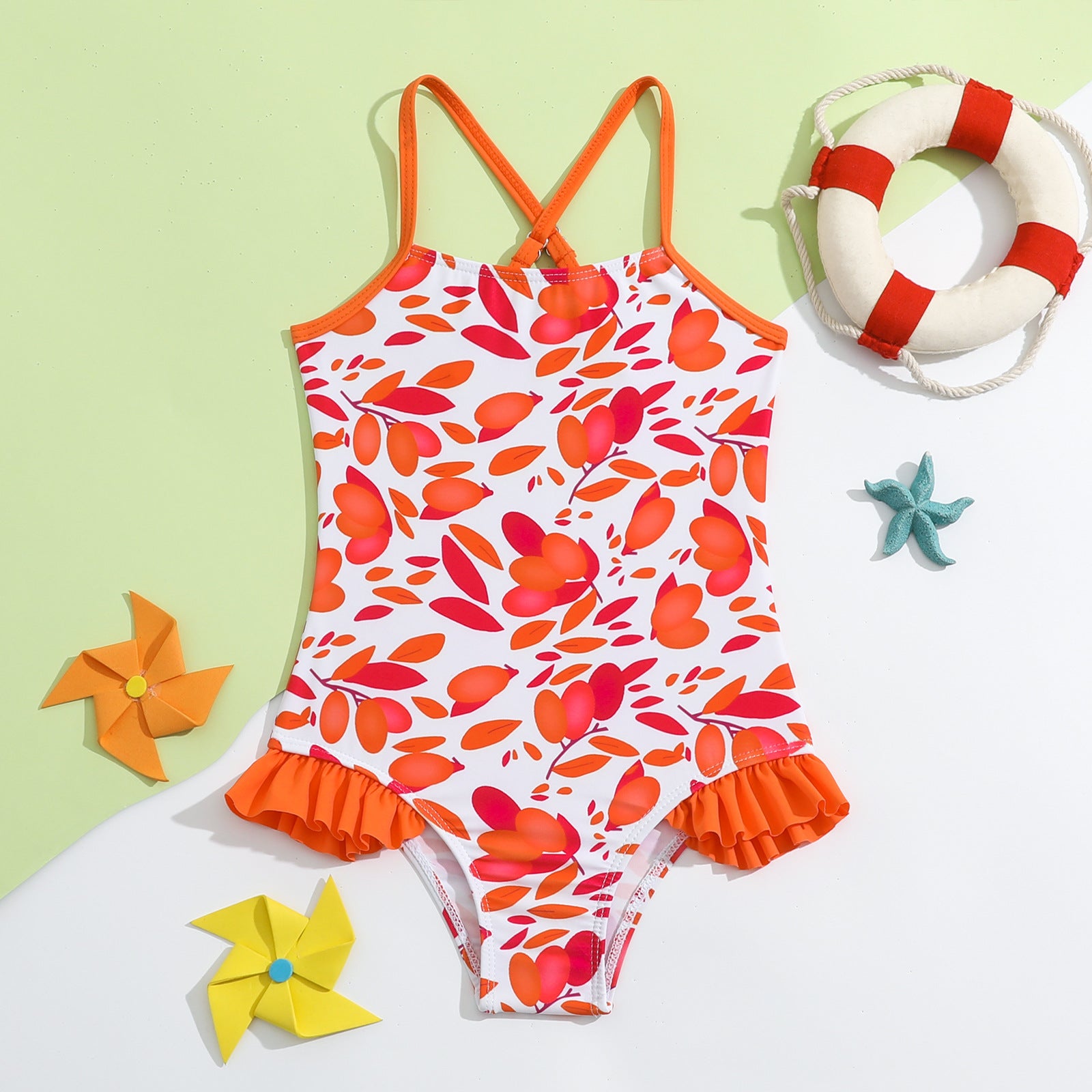 Baby Kid Girls Plant Print Swimwears Wholesale 24040972