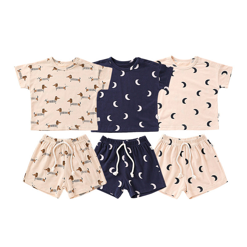 2 Pieces Set Baby Kid Boys Cartoon Print Tops And Shorts Wholesale 24052223