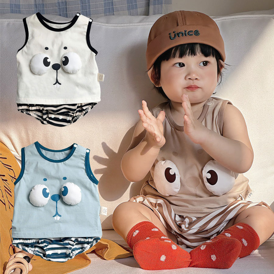 2 Pieces Set Baby Kid Girls Boys Expression Tank Tops And Striped Shorts Wholesale 240522251