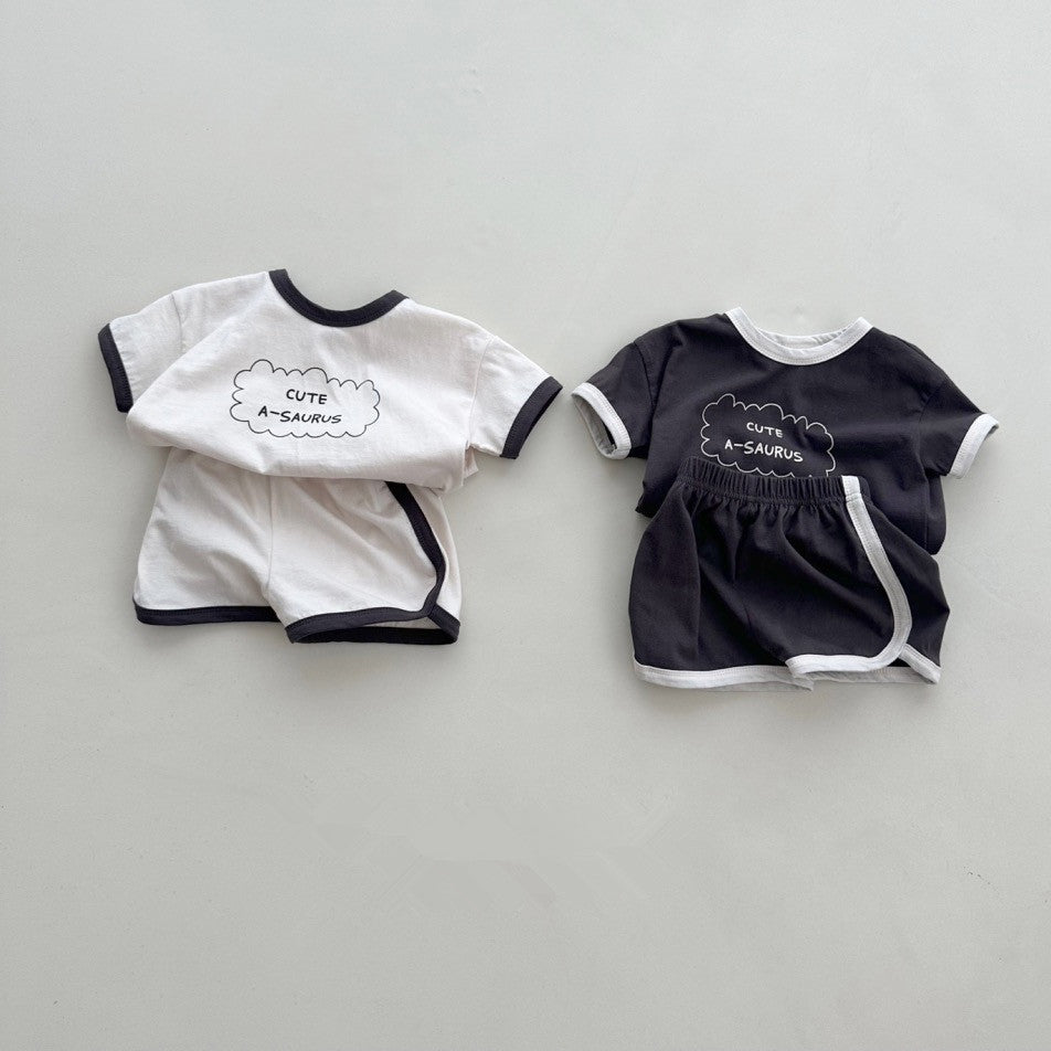 2 Pieces Set Baby Kid Boys Sports Letters Tops And Solid Color Shorts Wholesale 24052226