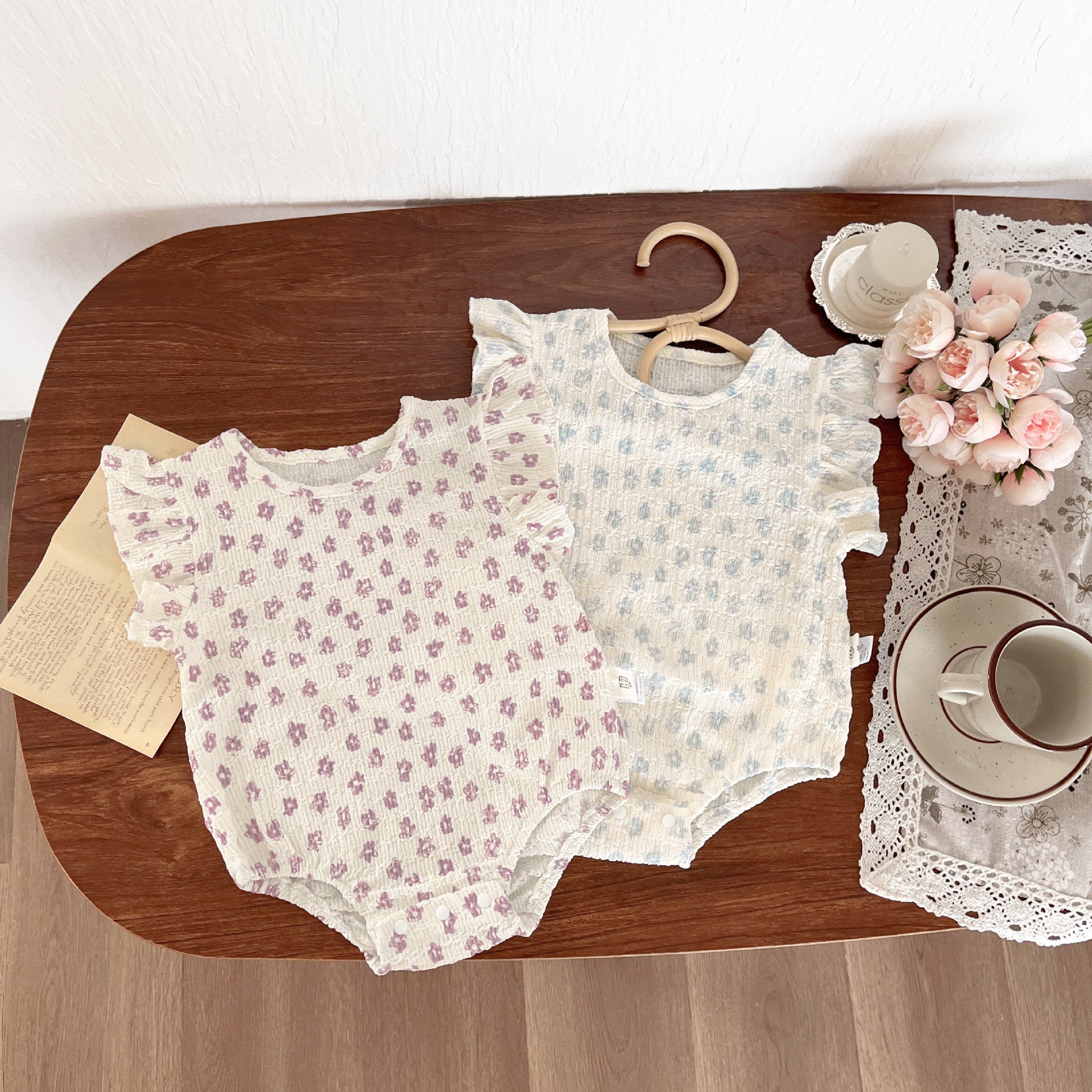 Baby Girls Flower Print Rompers Wholesale 240522345