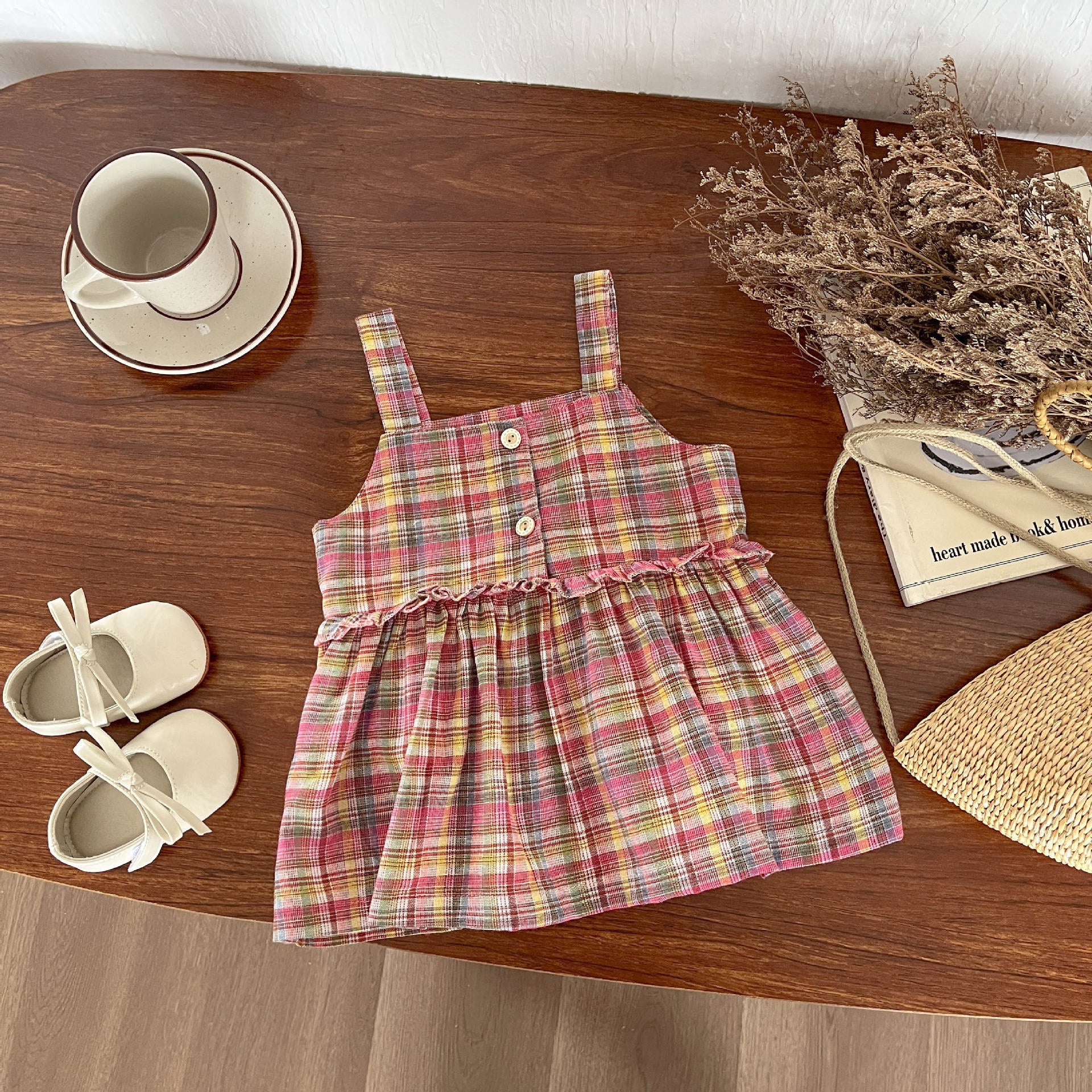Baby Girls Color-blocking Checked Dresses Wholesale 240522355