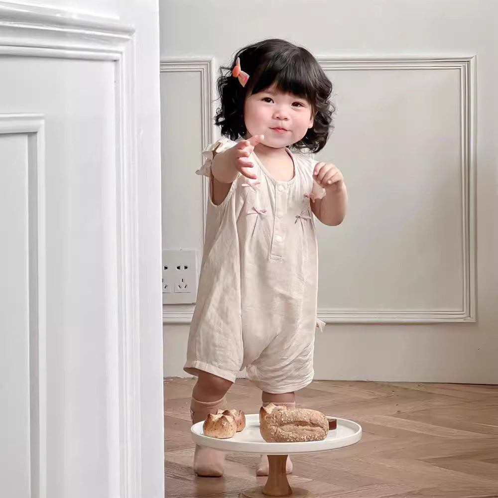 Baby Girls Solid Color Bow Rompers Wholesale 240522381