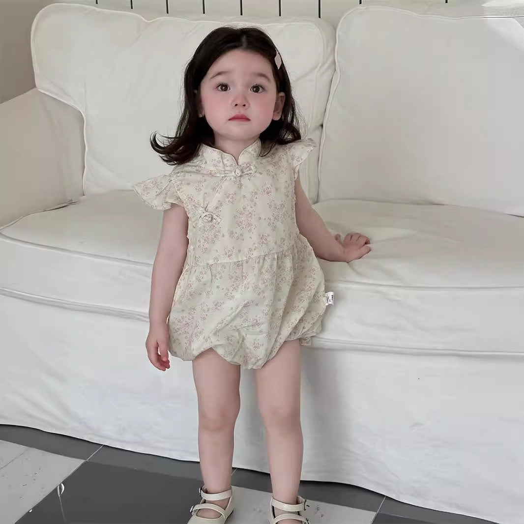 Baby Girls Flower Print Rompers Wholesale 240522394