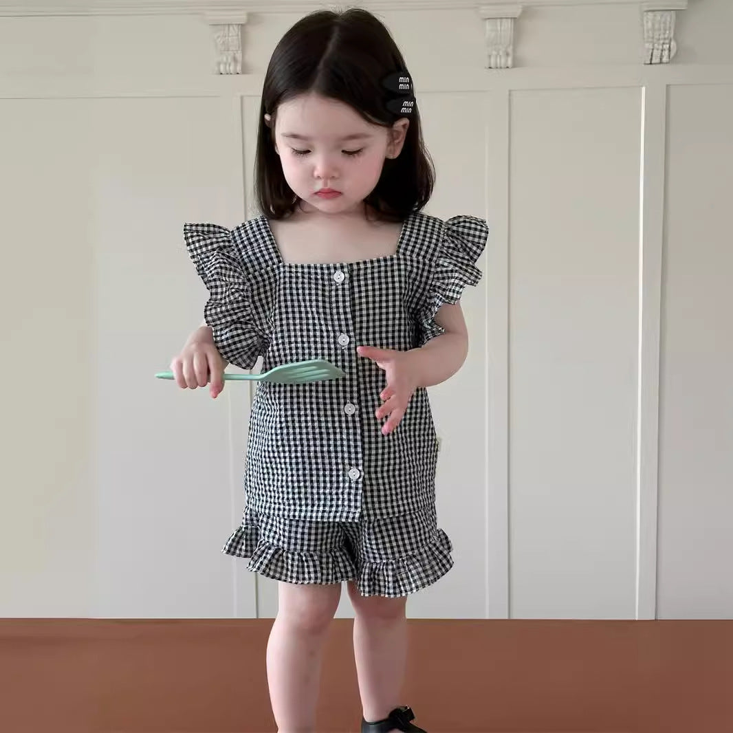 2 Pieces Set Baby Kid Girls Checked Tank Tops And Shorts Wholesale 240522413