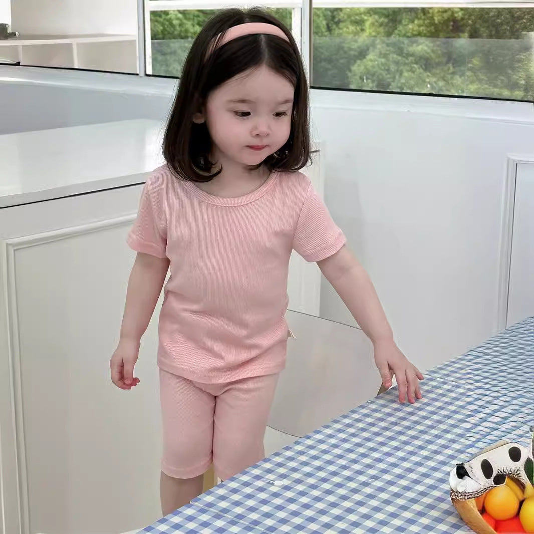 2 Pieces Set Baby Kid Girls Solid Color Tops And Shorts Wholesale 240522418