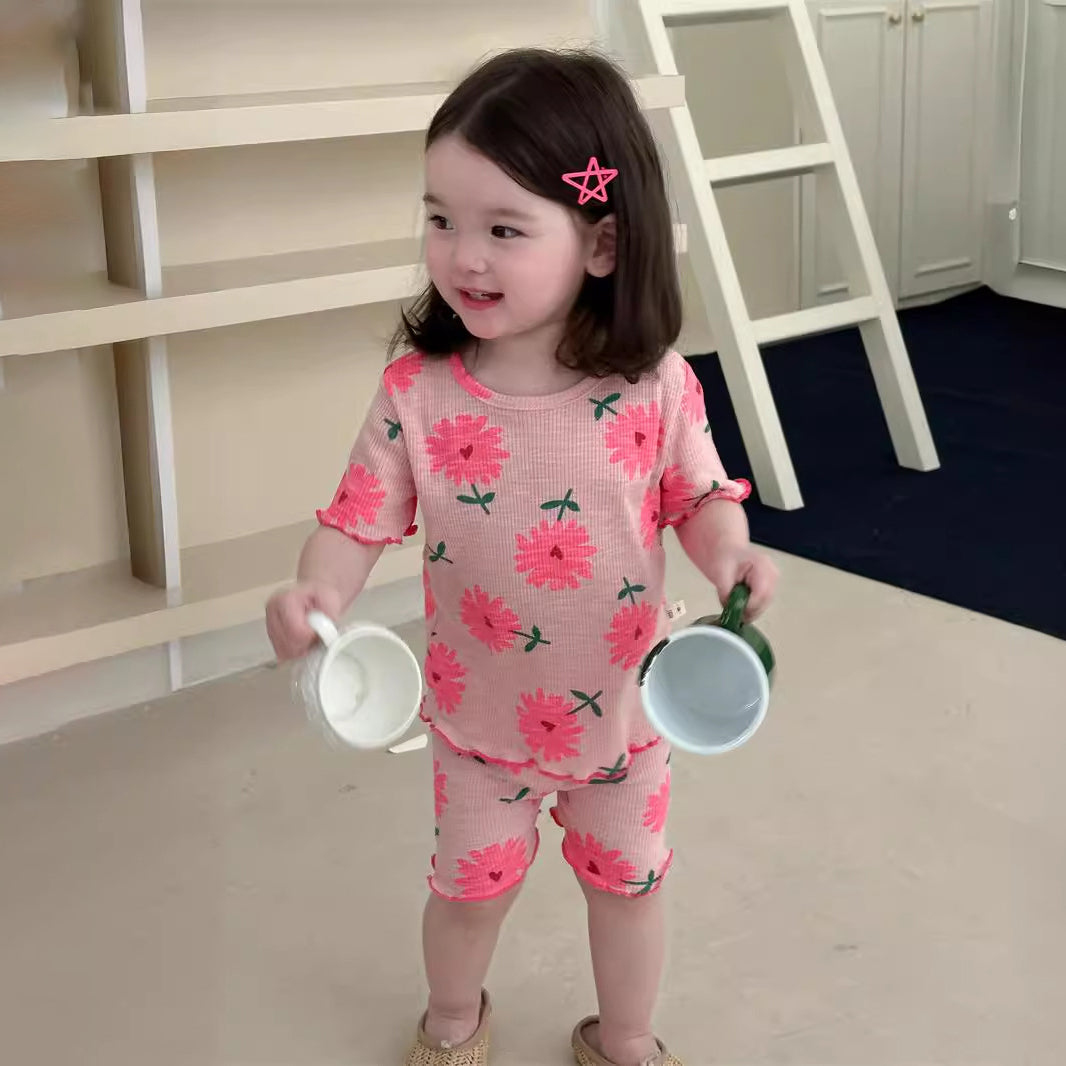 2 Pieces Set Baby Kid Girls Flower Tops And Shorts Wholesale 240522420