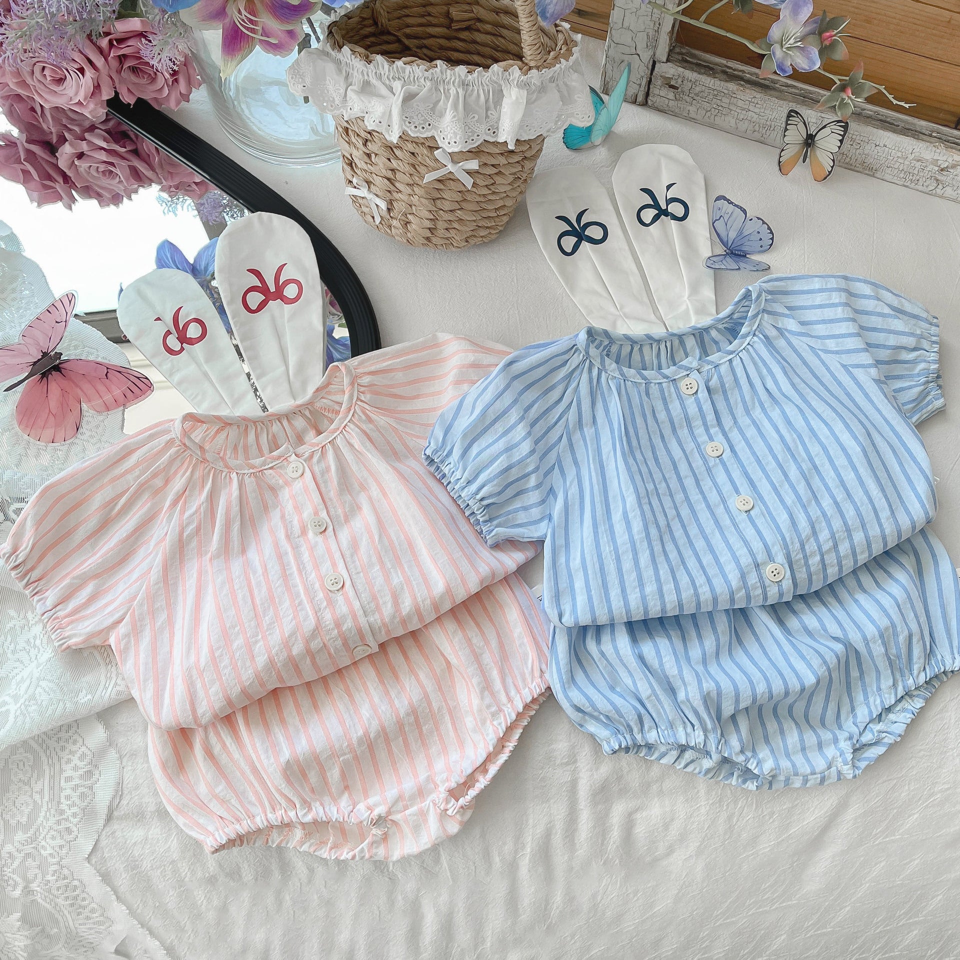 2 Pieces Set Baby Kid Girls Striped Tops And Shorts Wholesale 240522426