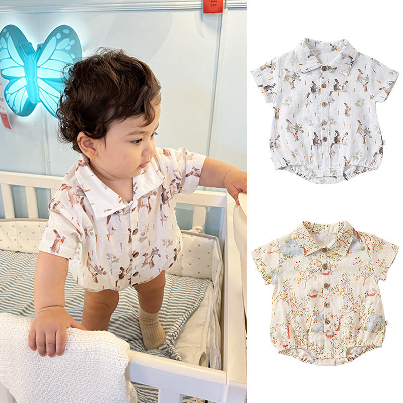 Baby Boys Cartoon Plant Print Rompers Wholesale 240522431