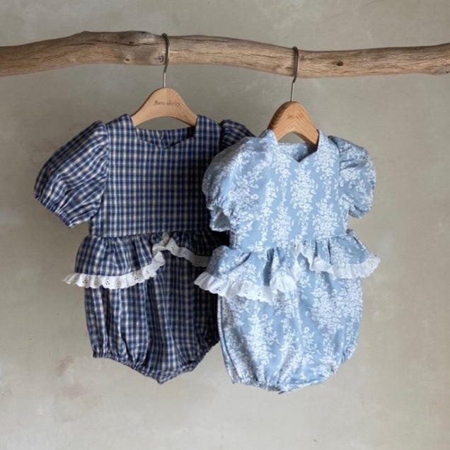 Baby Girls Flower Checked Print Rompers Wholesale 24052246