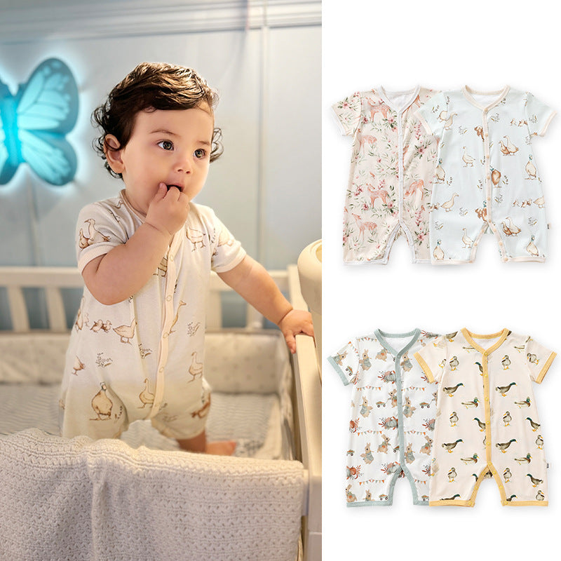 Baby Girls Boys Animals Cartoon Print Rompers Wholesale 24052267