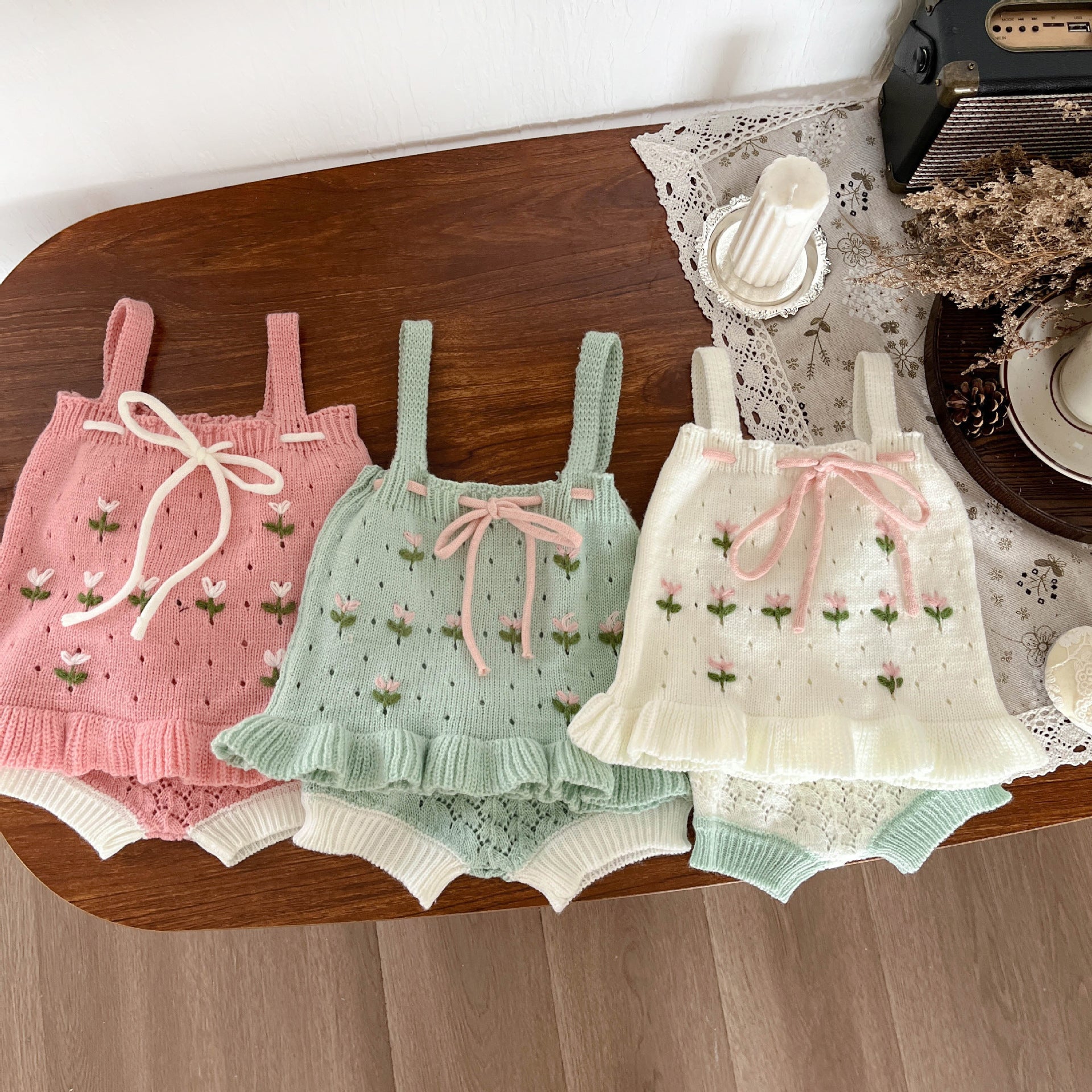 2 Pieces Set Baby Kid Girls Flower Embroidered Tank Tops And Shorts Wholesale 24052283