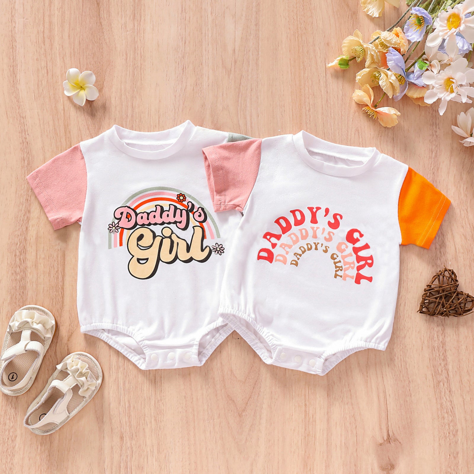 Baby Girls Letters Color-blocking Rompers Wholesale 24070108