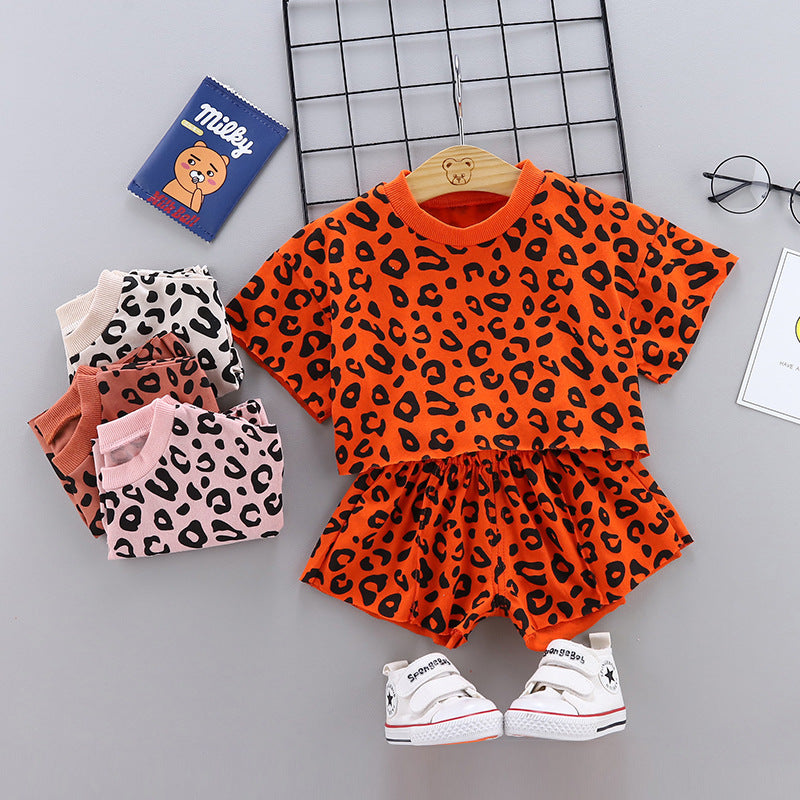 2 Pieces Set Baby Kid Girls Leopard Print Tops And Shorts Wholesale 24070109