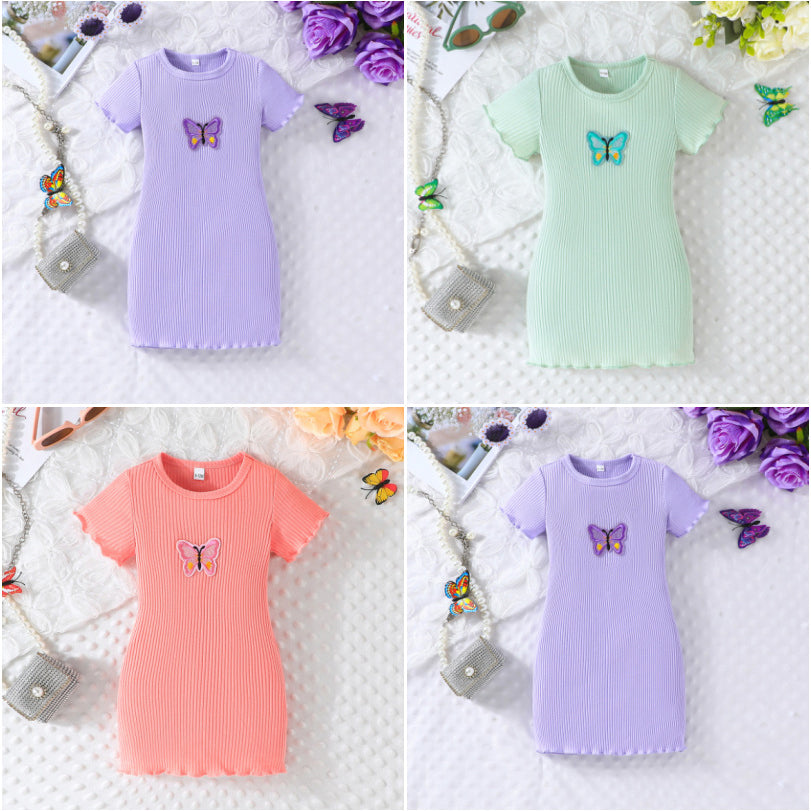 Baby Kid Girls Solid Color Butterfly Dresses Wholesale 240701135