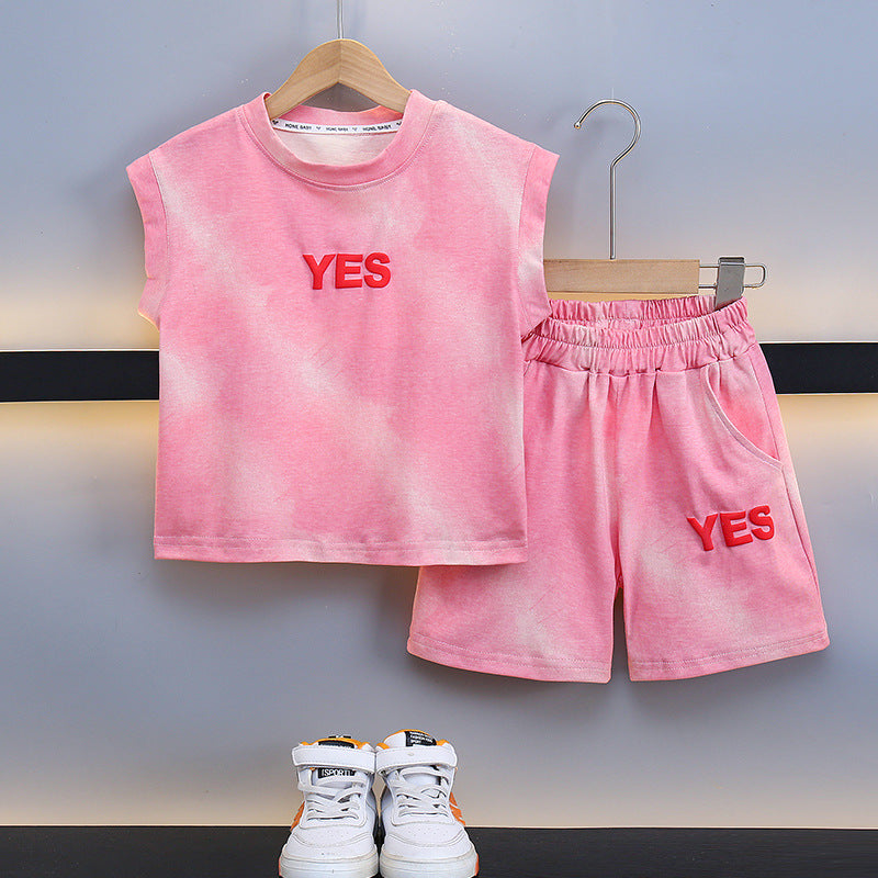 2 Pieces Set Baby Kid Boys Letters Color-blocking Tank Tops And Shorts Wholesale 240701139