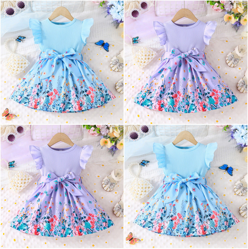 Baby Kid Girls Flower Print Dresses Wholesale 240701160