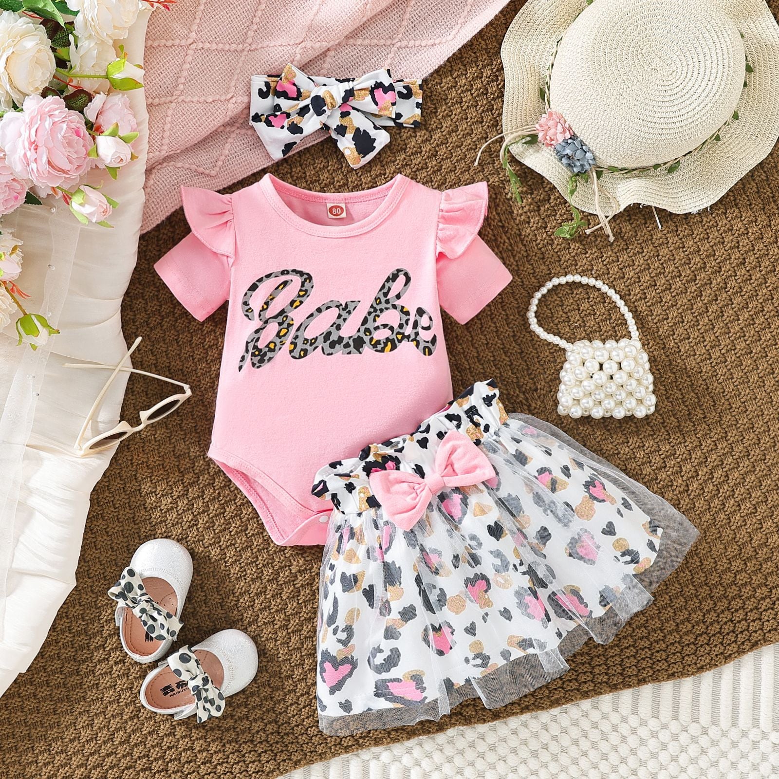 2 Pieces Set Baby Girls Letters Rompers And Leopard Skirts Wholesale 24070147