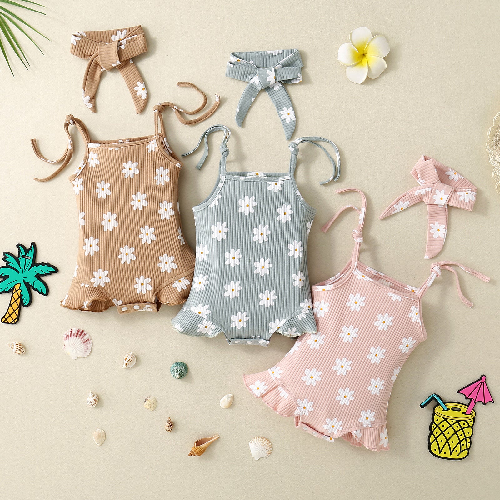 Baby Girls Flower Print Rompers Wholesale 24070176
