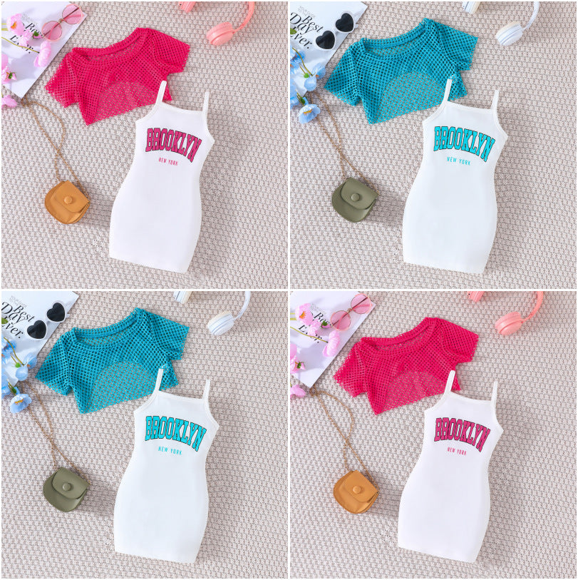 2 Pieces Set Baby Kid Girls Solid Color Tops And Letters Dresses Wholesale 24070180