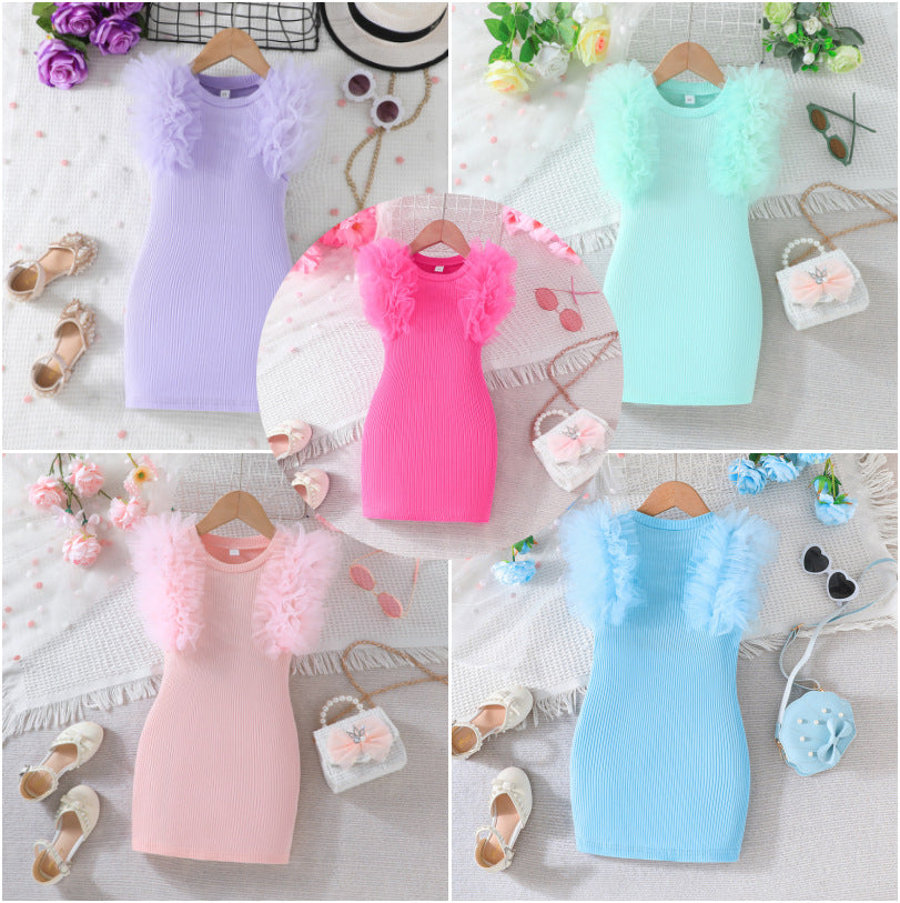 Kid Girls Solid Color Dresses Wholesale 24070193