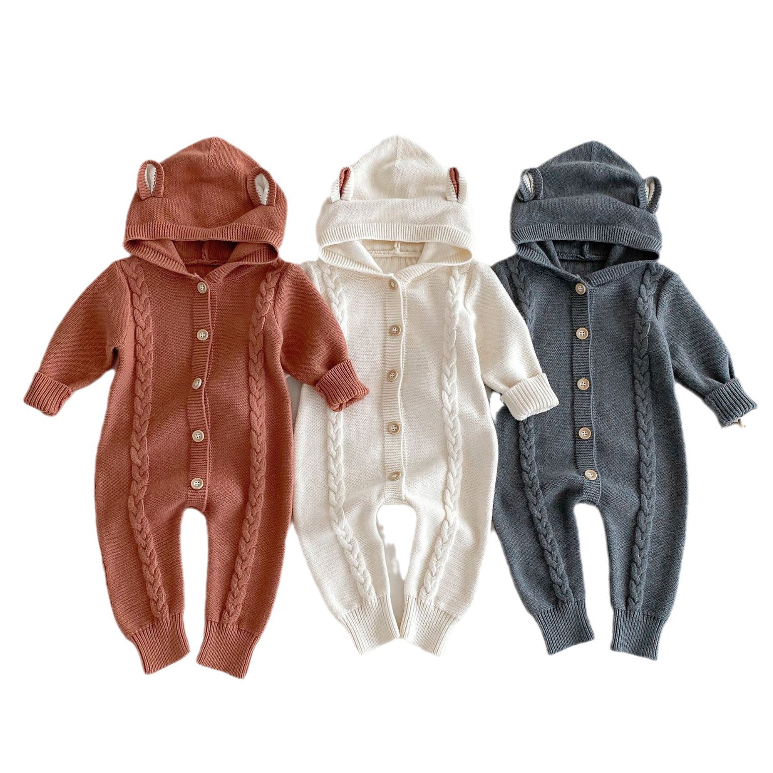 Baby Kid Girls Boys Solid Color Crochet Jumpsuits Wholesale 240802361