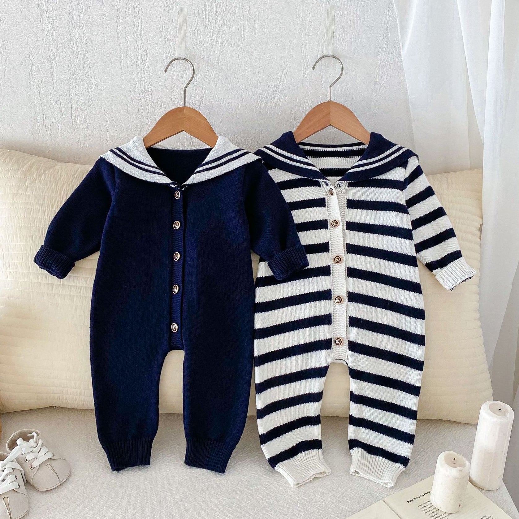 Baby Kid Girls Boys Solid Color Striped Jumpsuits Wholesale 240802362