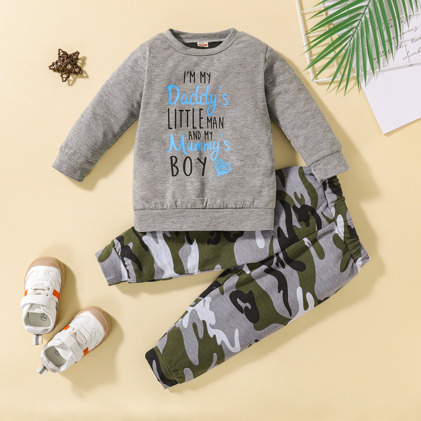 2 Pieces Set Baby Kid Boys Letters Tops And Camo Pants Wholesale 24080276