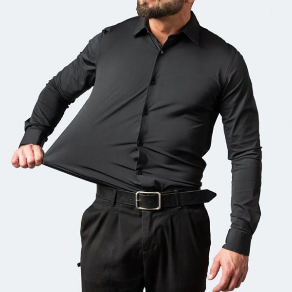 6xl New autumn and winter elastic force non-iron men&#8217-s long-sleeved business casual shirt solid color mercerized vertical shirt