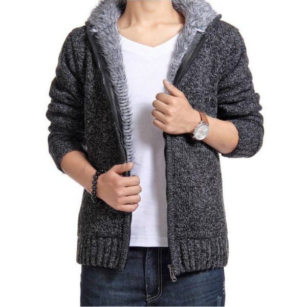 Autumn Winter Men&#8217-s Thick Sweatercoat Collar Zipper Sweater Coat Outerwear Winter Fleece Cashmere Liner SweatersTurn-down Collar