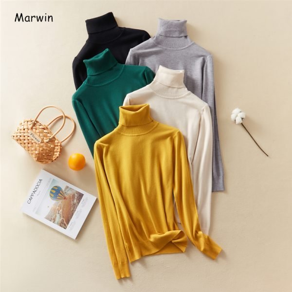 Marwin New-Coming Autumn Winter Top Solid Pull Femme Pullover Thick Knitted Women&#8217-s Turtleneck Oversize Women Sweater